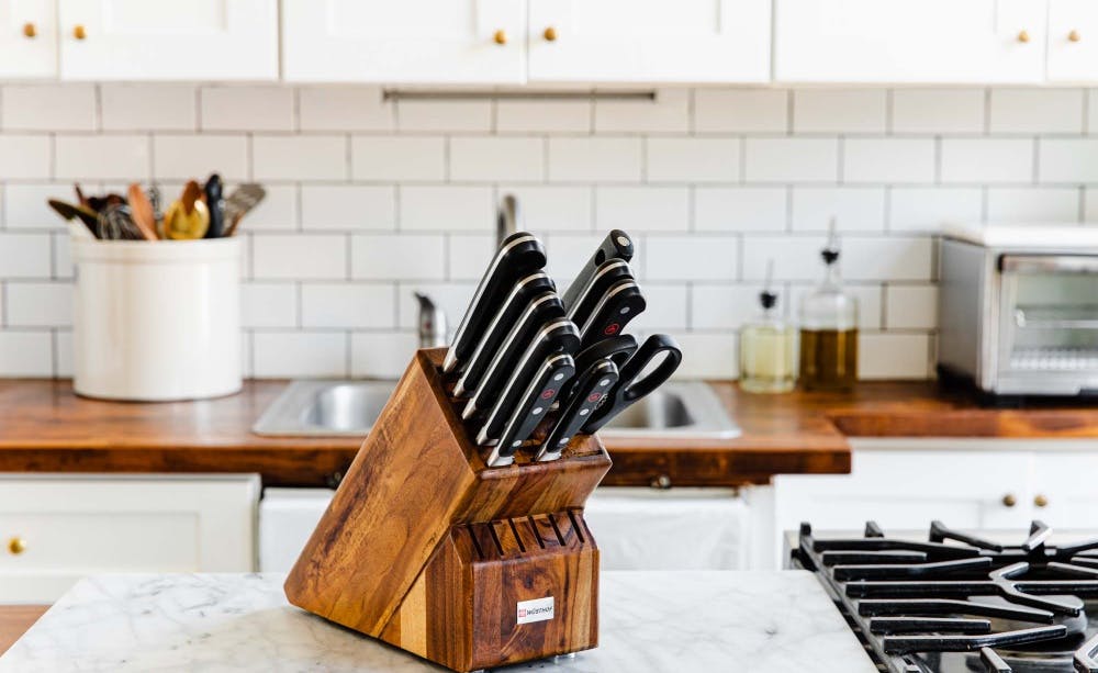 mood image of knife block in kitchen