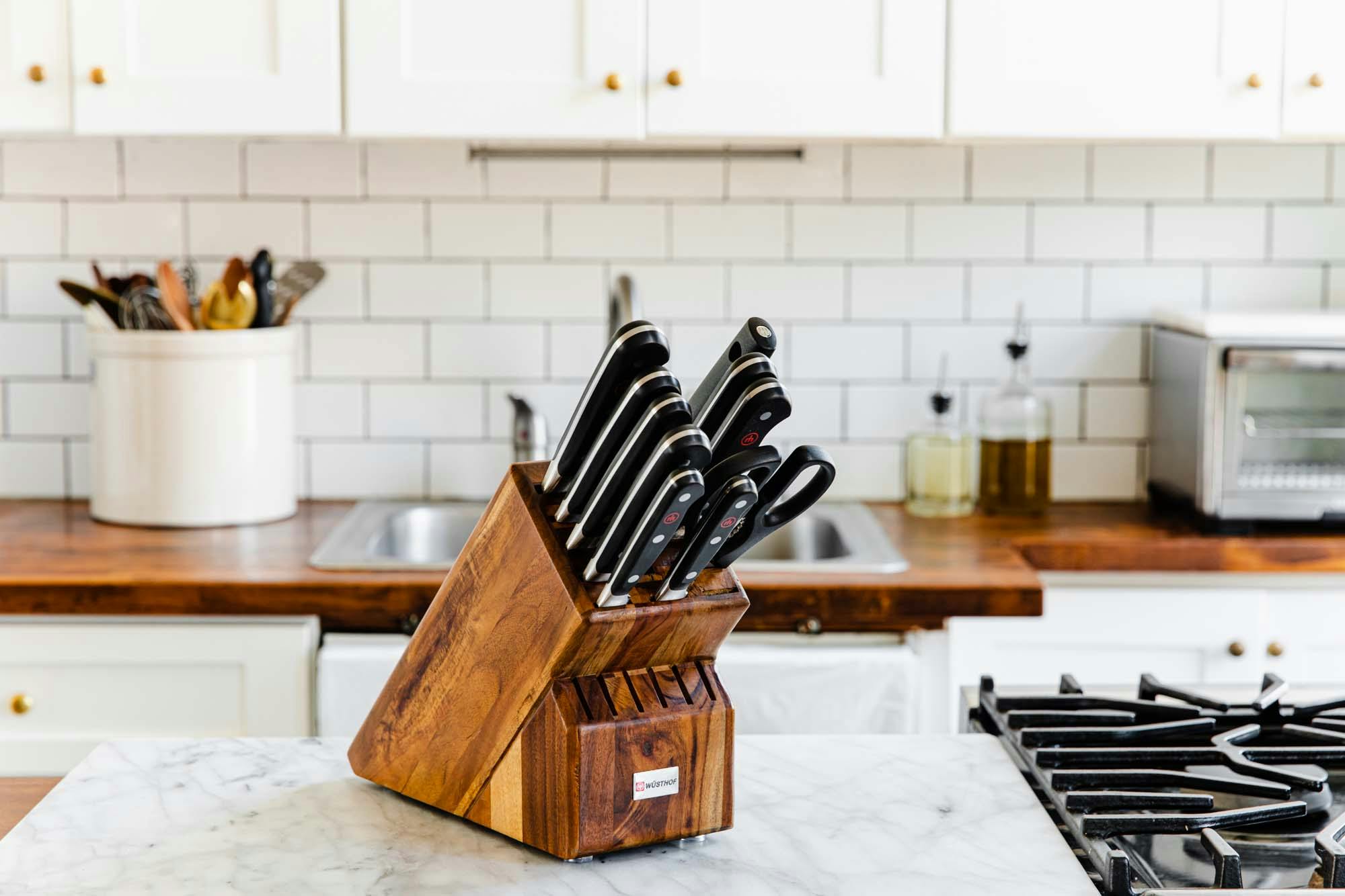 mood image of knife block in kitchen